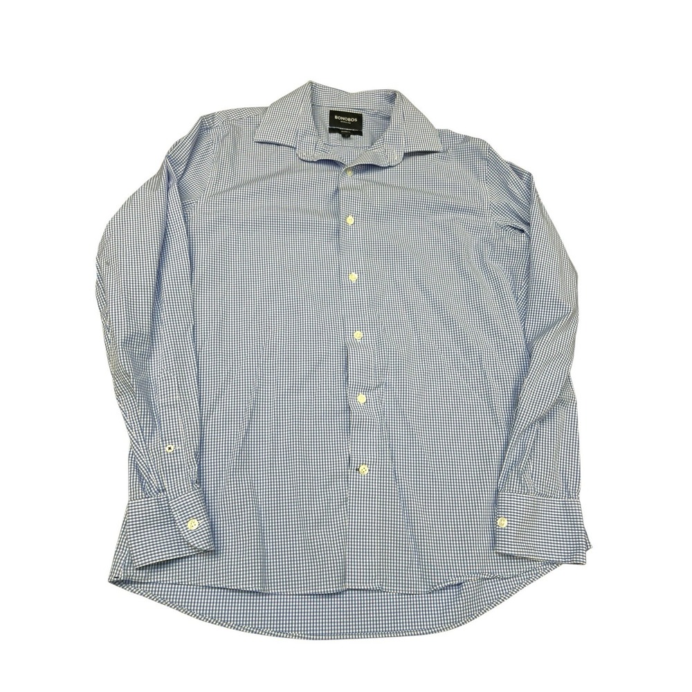 BONOBOS Long‎ Sleeve Shirt Men's Large Tailored Fit Blue Plaid Button Down